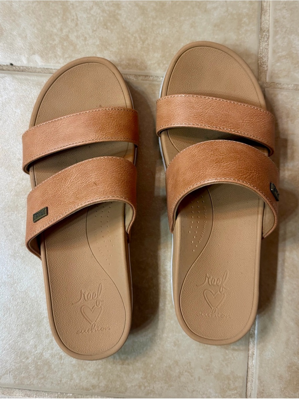Reef Women's Tan Double-Strap Slide Sandals